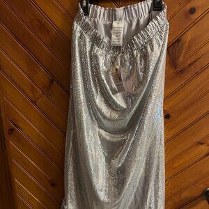 SERRA Ladies Silver Sequin A-Line Mid Length Skirt, Size S, NWT